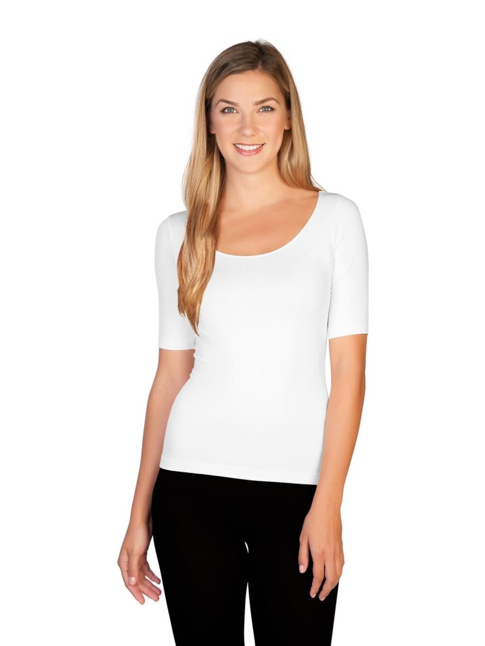 Classic Women's White Scoop Neck Short Sleeve Top